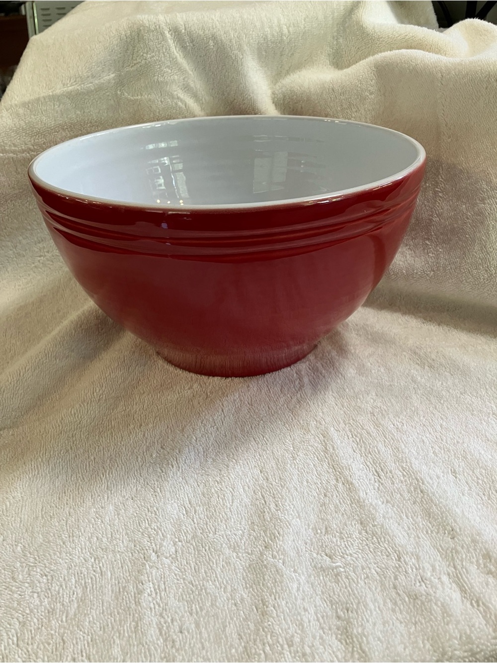 Vintage Emile Henry large red ceramic mixing bowl (model 6574), made in France